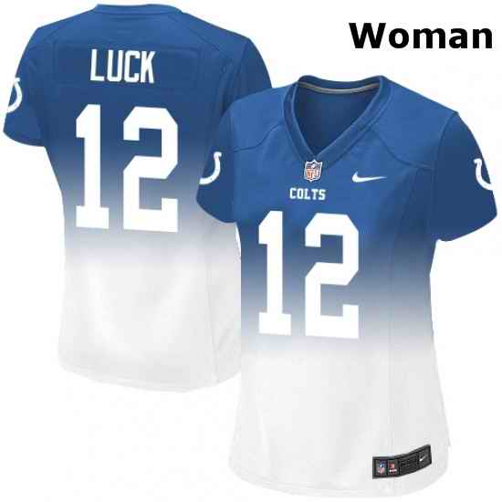 Womens Nike Indianapolis Colts 12 Andrew Luck Elite WhiteRoyal Blue Fadeaway NFL Jersey